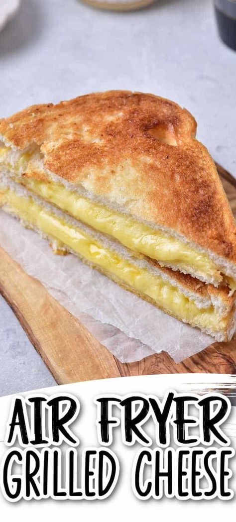 Air fryer grilled cheese sandwiches are perfectly crispy on the outside with gooey melted cheese inside! They are the perfect easy lunch or dinner! Air Fryer Grilled Cheese Sandwich, Air Fryer Cheese, Air Fryer Grilled Cheese, Cheese Toastie, Perfect Grilled Cheese, Grilled Ham And Cheese, Pizza Grilled Cheese, Making Grilled Cheese, Main Food