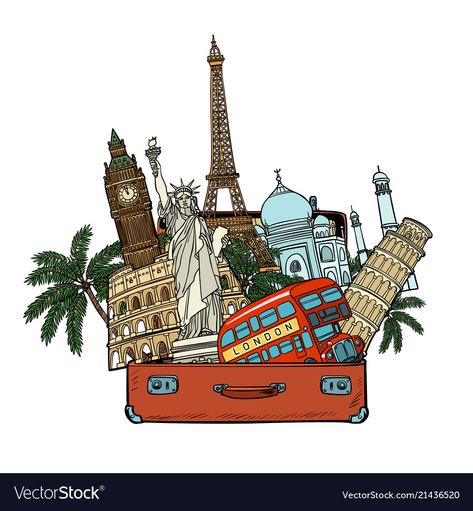 Cartoon Pop Art, World Landmarks, Cartoon Pop, File Decoration Ideas, Retro Vector Illustration, Travel Clipart, Pop Art Retro, Tourism Poster, Comic Cartoon