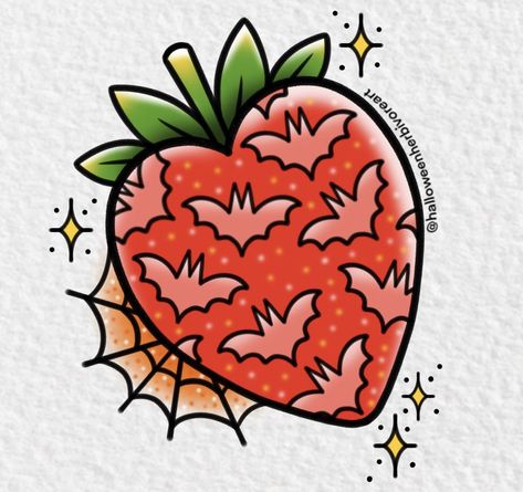 Freya Tattoo, Strawberry Tattoos, Halloween Summer, Trad Tattoos, Strawberry Tattoo, Flash Ideas, Flash Sheets, Bone Tattoo, Tattoo Practice