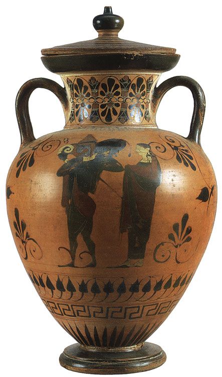 Hermes-Moschophoros. Black-figure amphora. Attic. By the Swing Painter. Clay. 540—530 BCE.  Inv. No. Б. 2065. Saint Petersburg, The State Hermitage Museum Villa Kerylos, Historic Ceramics, Ancient Vase, Castle Museum, Ancient Greek Pottery, Greek Heroes, Istoria Artei, Ancient Greek Art, Greek Pottery