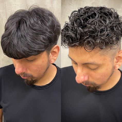 permanente masculino Men Perm Hairstyles, Mens Perms, Perm Waves, Permanent Waves Hair, Men Perm, Perm Hair Men, Short Perm, Waved Hair, Mens Perm