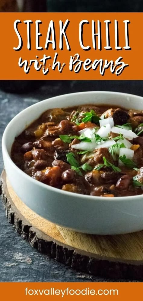 Beef Tenderloin Chili Recipes, Leftover Steak Chili Recipe, Chili Recipe With Beans And Beef, Steak Chili Recipe Stovetop, Chili With Burnt Ends, Beef Tip Chili Recipe, Chili With Sirloin Steak, Chili With Beef Tips, Chili Recipe Beef Steak