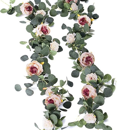 Amazon.com: MISSPIN 2pcs Artificial Flowers Garland Eucalyptus Garland Vintage Fake Flower Peony Rose Vine Greenery Decorative Wall Hanging Plant for Wedding Arch Door Arrangement Party Decor (Vintage Pink,2) : Home & Kitchen Diy Slinger, Graduation Party Themes, Rose Vine, Eucalyptus Garland, Rose Garland, Rose Vines, Artificial Peonies, Home Wedding Decorations, Greenery Garland