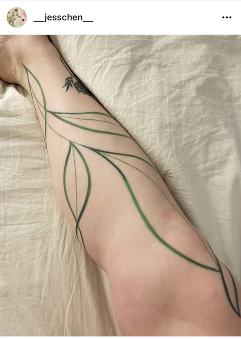 Green Outline Tattoo, Green Line Tattoo, Green Ink Tattoo, Green Tattoo Ink, Green Tattoo, Green Tattoos, Magnolia Tattoo, Water Tattoo, Pretty Tattoos For Women