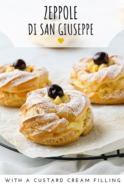 St Joseph Zeppole Italian Recipes, St Joseph Pastry, Brunch Cookies, Zeppoli Recipe, Zeppole Recipe, Italian Desert, Diet Gluten Free, Norway Food, Italian Sweets