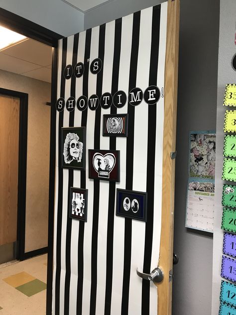 Beetle Juice Halloween Door Decorations, Wednesday Addams Door Decoration, Beetle Juice Office Decorations, Goth Classroom Decor, Beetlejuice Door Decor, Beetle Juice Bulletin Board, Gothic Classroom Decor, Beetle Juice Door Decorations, Beetlejuice Door Decoration Diy