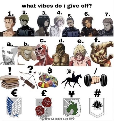 what vibes do i give off? attack on titan What Vibes Do I Give Off Instagram Chart, Which Vibes Do I Give Off Wojak, Which Vibe Do I Give Off Chart, Which Vibes Do I Give Off, What Vibes Do I Give Off, Interactive Tweets, Which Vibe Am I, Tag Yourself Meme, Oc Generator