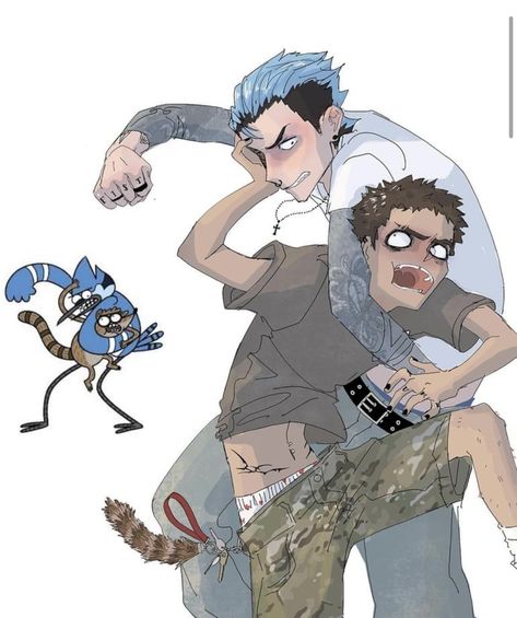 Mordecai Fan Art, Rigby Regular Show Cosplay, Regular Show Human Version, Regular Show Fanart Human, Mordecai And Rigby Cosplay, Mordecai And Rigby Fanart, Guy Duo Halloween Costumes, Mordecai And Rigby Costumes, Rigby Regular Show Fanart