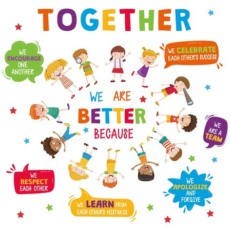 PRICES MAY VARY. 【TEAM TOGETHER DECALS】---These inspiring quote sticker made of 12 lovely partners 7 motivational phrases .it can create a positive atmosphere that will inspire the each other become more strong, brave and so on. 【DECORATION SCENES】--- This colorful cartoon teamwork wall decal are perfect for school decoration! It’s a great window cling or wall decal. Children’s room, classroom, kindergarten, nursery,door, blackboard,or school open party area are also great place to decorate . 【E Defence Day Pakistan Drawings, School Wall Decoration Ideas, Wall Art For School, School Invitation Card, Art For School, Wall Art For Classroom, Art For Classroom, School Nurse Office Decorations, Windows Office