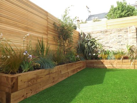 Garden Sleepers, Slate Patio, Decking Area, Patio Projects, Artificial Lawn, Sloped Garden, Apartment Patio, Timber Deck, Family Garden