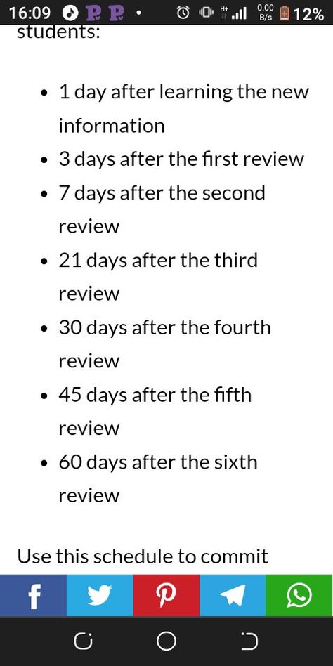 This is a schedule of how to revise study content to ensure the information is retained after learning it for the first time. Spaced learning has been proven to be effective , one of the reasons why is our brains retain new information for a certain period of time before it is forgotten if that memory is not refreshed. The more familiar one is with the content , the longer it stays in the memory without refreshing. Source of screenshot : https://www.daniel-wong.com/2022/04/04/how-to-get-better Spaced Repetition Study Method, How To Revise History, Spaced Repition Method, How To Retain Information Study, How To Revise For Exams, How To Revise, Spaced Repetition Study Schedule, Study Schedule After School, Revision Schedule