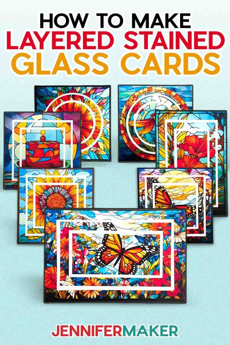 Cricut Stained Glass Window, Glass Paper Craft, Stained Glass Art Diy, Ombre Backdrop, Stained Glass Cards, Infinity Card, Floating Ornaments, Ikea Craft Room, Jennifer Maker