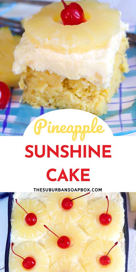 Sunshine Cake Recipe, Pineapple Sunshine Cake Recipe, Pineapple Sunshine Cake, Pineapple Dessert Recipes, Sunshine Cake, Pineapple Desserts, Pineapple Recipes, Photo Food, Pineapple Cake