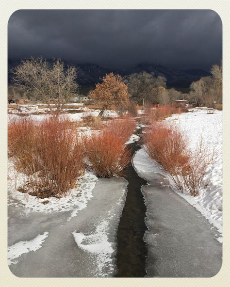 Taos Pueblo New Mexico Frozen Stream Winter Snow Ice LlAS211 New Mexico Snow, New Mexico Winter, New Mexico Landscape, New Mexico Santa Fe, New Mexico Style, Taos New Mexico, Taos Pueblo, New Mexico Usa, Scenic Travel