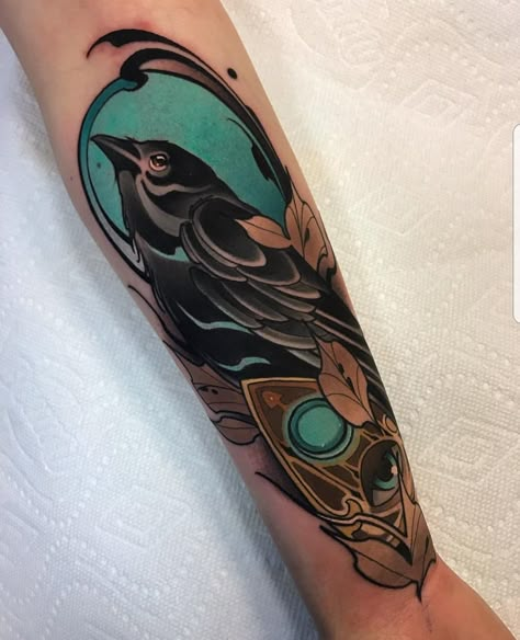 Neotraditional Crow Tattoo, Neo Traditional Crow, Single Rose Tattoos, Traditional Tattoo Inspiration, Crow Tattoo, Fire Tattoo, Up Tattoo, Crow Art, Raven Tattoo