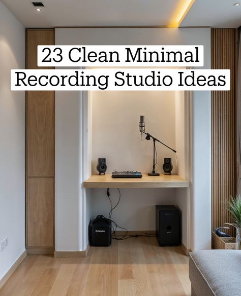 Minimalist Music Studio, Home Music Studio Design, Large Wooden Desk, Music Studio Design, Recording Studio Ideas, Soundproof Panels, Recording Booth, Minimalist Music, Home Music Studio