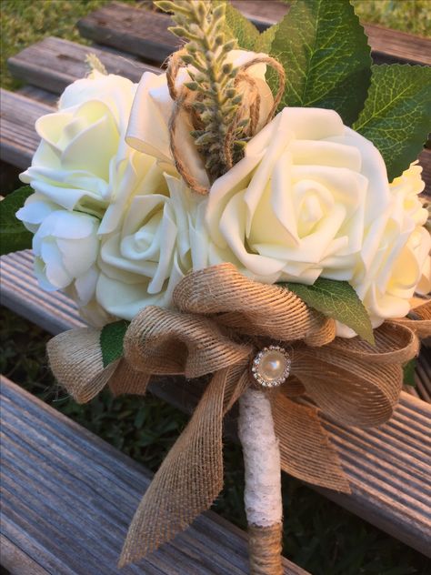 Rustic bridesmaid Boquets made to order in the colours of your choice with Vintage La Bell Western Wedding Bridesmaids, Wedding Bridesmaid Flowers, Rustic Bridesmaids, Artificial Wedding Bouquets, Savannah Wedding, Wedding Ribbon, Western Wedding, Flower Ideas, Bridesmaid Flowers