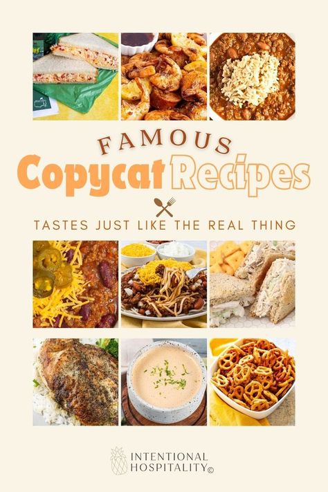 A collage of famous copycat recipes featuring sandwiches, soups, and delicious snacks that taste just like the original. Texas Roadhouse Herb Crusted Chicken, Herb Crusted Chicken, Mustard Pretzels, Restaurant Recipes Famous, Restaurant Meals, Store Bought Snack, Zuppa Toscana Soup, Toscana Soup, Texas Food