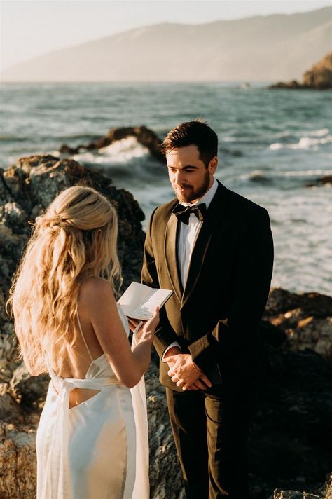 Wind and Sea Big Sur wedding Big Sur Wedding Venues, Princess Of God, Elopement Hair, Ceremonial Wedding, Cliffside Wedding, Northern California Elopement, Sand Hollow, Elopement Flowers, Elopement Aesthetic