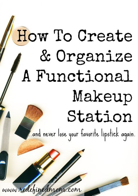 How To Create and Organize a Functional Makeup Station - And NEVER lose your favorite lipstick again | RedefinedMom.com Portable Makeup Station, Makeup Station, Makeup Room, Beauty Room, Makeup Storage, All Things Beauty, Makeup Collection, Makeup Organization, Beauty Secrets