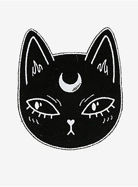 Black Cat Face, Cat Patch, Moon Cat, A Black Cat, Arte Sketchbook, Cat Stickers, Cat Face, Cat Tattoo, Drawing Inspiration