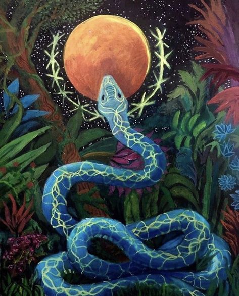 “Nothing in Nature is random. A thing appears random only through the incompleteness of our knowledge.” —Baruch Spinoza (Art by Jemima Jameson) @pyramid_consciousness Snake Painting, Spiritual Animal, Pagan Art, Snake Art, Spirited Art, Painting Ideas On Canvas, Visionary Art, Barn Owl, Spiritual Art