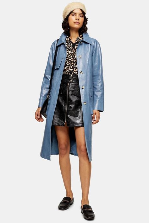 Topshop Blue Faux Croc Vinyl Trench Coat Vinyl Trench Coat, Trenchcoat Style, Blue Trench Coat, Trench Coat Style, Topshop Outfit, Rain Wear, Fashion Advice, Fashion Clothes Women, Cool Style