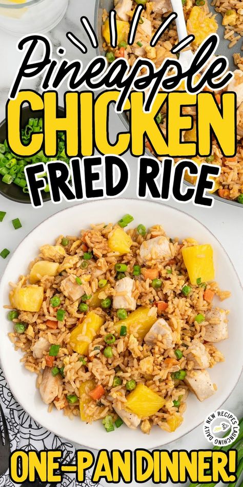 Pineapple Chicken Fried Rice Chicken Rice Recipes Easy, Pineapple Chicken Fried Rice, Fluffy Jasmine Rice, Rice Dishes Recipes, Recipes Chinese, Chicken Rice Recipes, Chicken Fried Rice Recipe, Pineapple Fried Rice, Meal Planning Menus