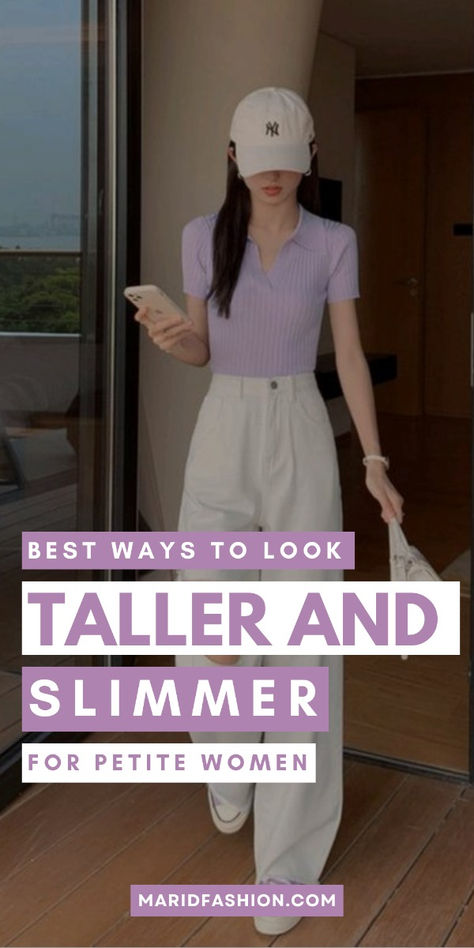 Find 18 simple ways for petite women to look taller and slimmer with these styling tips.	

petite | petite fashion | petite outfits | petite body types | petite tips | how to look taller and slimmer | how to look taller and slimmer outfits | how to look instantly slimmer | how to look taller and slimmer | petite fashion over 50 | petite fashion trends | petite guide | petite style guide Petite Brunette Style, Clothes To Make You Look Taller, Chic Outfits For Short Women, Outfits For Tall Slim Woman, Outfit For Small Women, Outfits For Small Women, Summer Outfits For Petite Women, Harajuku Style Outfits, Fall Professional Outfits