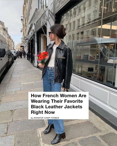 Who What Wear on Instagram: "No matter how cliché it may be and how often we do it, we can’t help but turn to our French style muses whenever we need fresh outfit inspiration. In search of styling ideas for our staple black leather jackets, our favorite Parisians (predictably) came in clutch. Tap the link in our bio for all the leather jacket outfit formulas we gathered from the French fashion set. photos: leasy_inparis, @sabinasocol, @frannfyne, @salome.mory" French Leather Jacket, Black Leather Jackets, Leather Jacket Outfit, Womens Black Leather Jacket, Parisian Chic Style, Style Muse, Fresh Outfits, Outfit Formulas, Leather Jacket Outfits