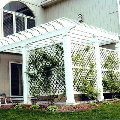 Pergola Style Privacy Wall | Archadeck Outdoor Living Painted Pergola, Pergola With Privacy, Cheap Privacy Fence Ideas, Privacy Lattice, Backyard Trellis, Cheap Privacy Fence, Privacy Fence Ideas, Wisteria Pergola, Pergola Decorations