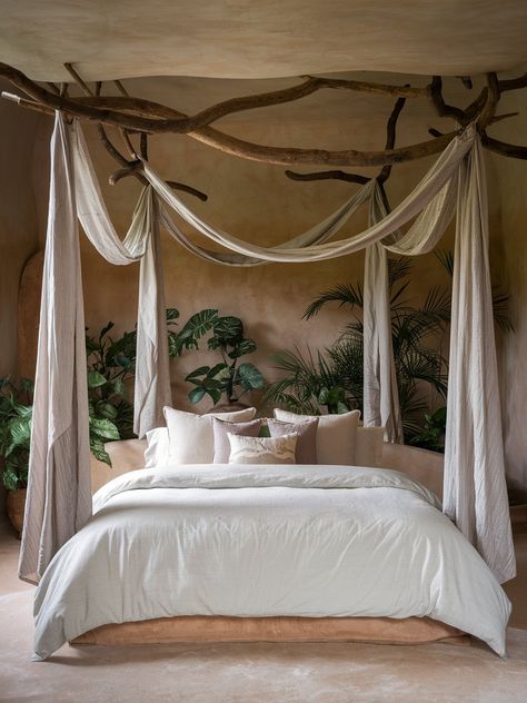 23 DIY Canopy Bed Ideas – The DIY Desire Bamboo Four Poster Bed, Beachy Bed Canopy, Canopy Bed Curtains Draping, Canopy Beds For Adults, Rustic Canopy Bed Ideas, Canopy Bed With Plants, Canopy Bed With Vines, Diy Canopy Bed With Lights, Wicker Headboard Bedroom