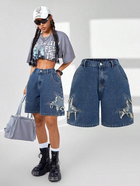 Patchwork Wide Leg Jeans, Short Fits, Y2k Summer Outfits, Denim Inspiration, Recycled Jeans, Shorts Fashion, Summer Street, Jean Short, Easy Trendy Outfits