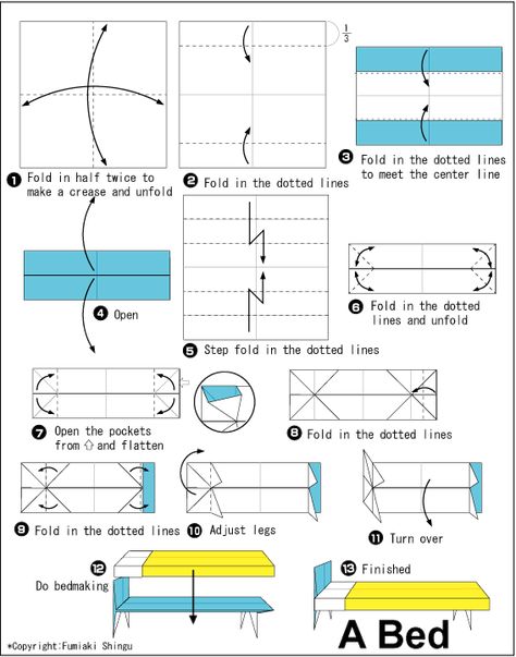 Origani Bed Origami Umbrella Easy, Bed Origami, Origami Heart Instructions, Paper Bed, Origami Instructions For Kids, Origami Bookmark Corner, Easy Origami Heart, Origami Furniture, Origami Guide