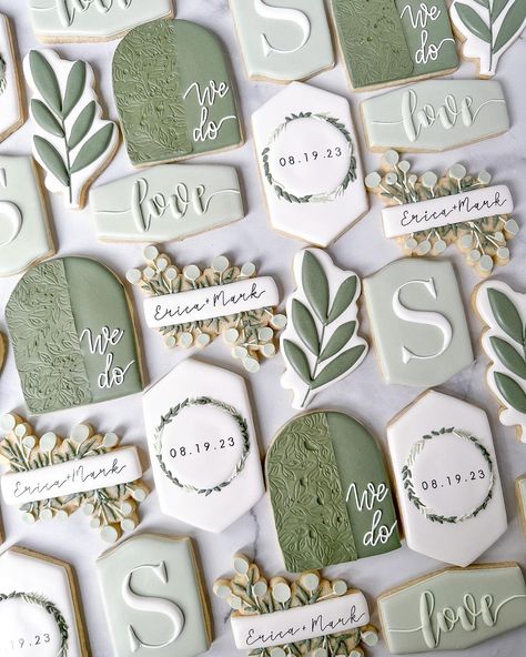 Lynn | Wedding cookies for my little cousin! While I couldn’t be there in person, I loved being able to create these for her and her husband to… | Instagram Wedding Cookies Decorated, Wedding Shower Cookies, Green Bridal Showers, Engagement Cookies, Twilight Wedding, Bridal Cookies, Terracotta And Green, Bridal Shower Cookies, Blue Girl