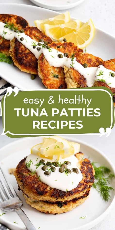 Tuna Patties are one of my family's favorite dinners. Crispy on the outside and tender the inside, it's a healthy meal in less than 30 minutes! Easy Tuna Fish Recipes, Tuna And Rice Recipes Healthy, Keto Tuna Patties Recipes, Egg Free Tuna Patties, Tuna Dinner Ideas, Easy Tuna Patties Simple, Tuna Patties Meal, Tuna Patty Recipe, Keto Brioche