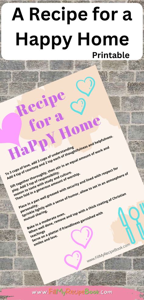 Recipe For A Happy Home, Recipe For Love, Recipe For Happiness, My Recipe Book, Exhibition Ideas, Family Poems, Clever Quotes, Wedding Quotes, Happy Home