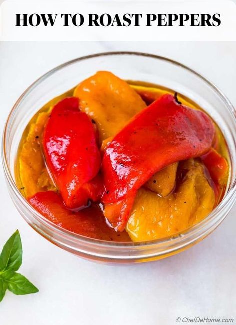 The heart of Mediterranean cuisine, simply roasted peppers have so much flavor but need just a 3-step simple recipe. Join me to learn how to roast peppers in the oven, on the grill/stove, and even under the broiler. #bellpepper #roasting #siderecipes #grilled Roasting Red Peppers, How To Roast Peppers, Roasted Pepper Recipes, Charred Peppers, Roast Peppers, Bell Pepper Recipes, Olive Recipes, How To Roast, Roasted Meat