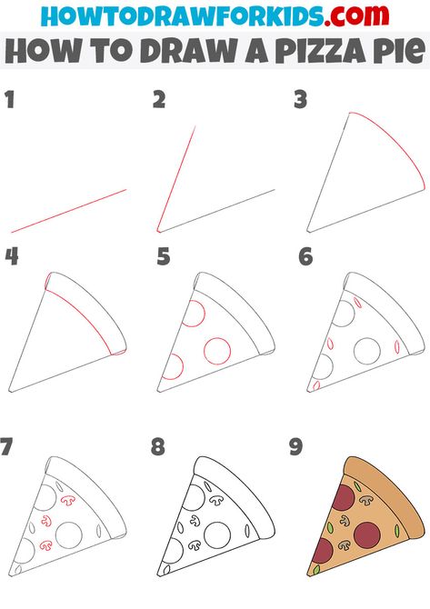 How To Draw A Plate, Food Drawing Simple, How To Draw Food Step By Step, Pizza Drawing Easy, Basic Drawing For Beginners, Trin For Trin Tegning, Basic Drawing For Kids, Pizza Drawing, Toddler Drawing