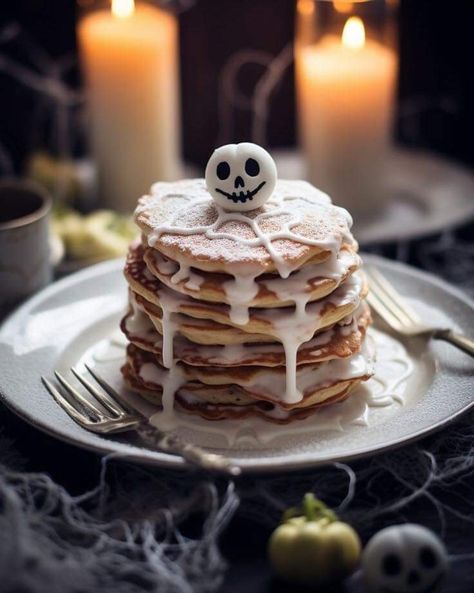 Idea For Halloween Party, Spooky Pancakes, Halloween Breakfast Food Ideas, Spooky Breakfast Ideas, Ghost Pancakes, Halloween Brunch Ideas, Spooky Breakfast, Halloween Breakfast Ideas, Breakfast Halloween