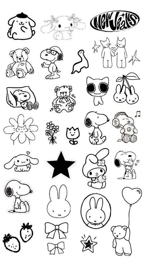 Small Doodles Aesthetic, Filler Doodles, Cute Small Drawings, Small Doodle, Mini Doodle, Cute Easy Doodles, Simple Tattoo Designs, Black And White Stickers, Graffiti Style Art