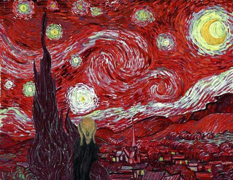 + edvard munch Red Starry Night, Munch Art, فنسنت فان جوخ, Starry Night Art, Starry Night Painting, The Scream, Arte Van Gogh, Witchy Wallpaper, The Starry Night