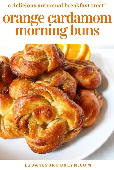 Orange Cardamom Morning Buns | e2 bakes brooklyn Orange Cardamom Scones, Orange Cardamom Buns, Recipes With Cardamom Baking, Easy Morning Buns Recipe, Orange Cardamom Rolls, Orange Cardamom Cookies, What To Make With Oranges, Rustic Pastries, Orange Pastries