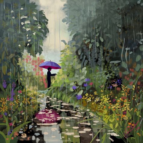 This is a special piece. The reflections in the water, the balance between colours. The abstract notes. Rain. Lushness. I called this painting “Nurture”, because we need to let nature nurture us 😊 Available as an art print in two sizes: 45x45 cm or 70x70 cm. DM for interest. /Kajsa Li #nature #gardenscape #gardening #artprint Painting With Rain, Rain Painting, Rain Art, Summer Rain, Playlist Covers, The Balance, Love Art, Drawing Ideas, We Need