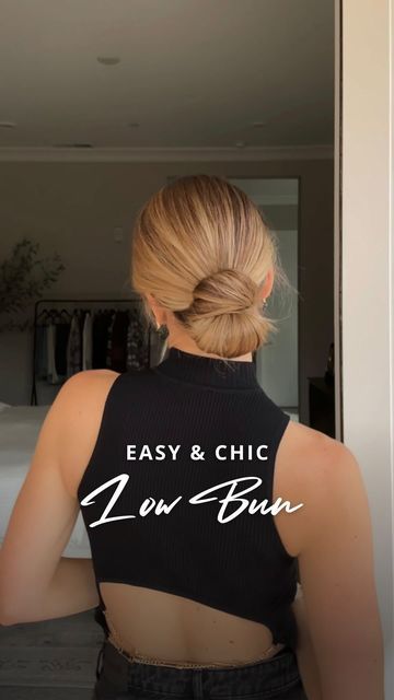 N I C H O L E on Instagram: "The low bun hack you need to try! 💁‍♀️✨ Gather hair into a ponytail. On the last pull through, create a mini loop. Leave your fingers inside the bottom of the elastic. Wrap remaining “tail” counterclockwise around the loop. Create an opening with the fingers on the elastic and insert ends. Pull tail through and hide excess hair, if needed. This is a quick and easy bun hack that you can achieve anywhere! 💖 #hair #hairstyles #hairtutorial #hairfashion #updo" Low Loop Bun, Low Mini Buns Hair, Ponytail Into A Bun, Low Bun Hack, Bun Hack, Low Ponytail Hairstyles, Short Hair Back, Knot Bun, Easy Bun