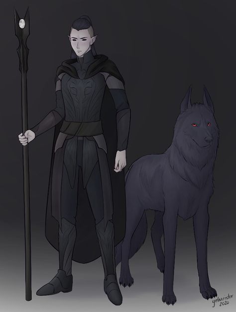 Undead half elf shadow sorcerer with his hound of ill omen. Hound Of Ill Omen, Shadow Sorcerer Dnd, Shadow Hound, Shadow Sorcerer, Shadar Kai, Half Elf, Fantasy Ideas, Male Characters, Dungeons And Dragons Characters