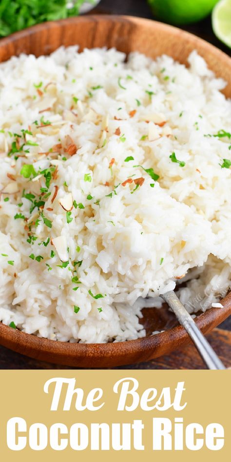 Coconut White Rice Recipe, Coconut Rice Recipe Easy, Rice Made With Coconut Milk, What To Serve With Coconut Rice, Crockpot Coconut Rice, Coconut White Rice, Polynesian Rice Recipe, Tropical Rice Recipes, Cream Of Coconut Recipes