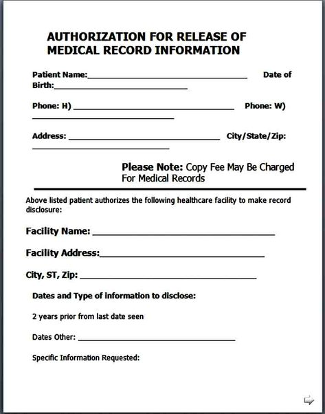 Sample Medical Records Release Form Medical Record Design, Organizing Medical Records, Personal Medical Records Organizer, Medical Record Form, Sign In Sheet Template, Daycare Forms, Job Help, Sign In Sheet, Academic Achievement