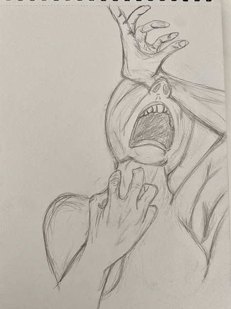 Drawing Screaming Faces, Drawing Sick Person, Angry Sketch Faces, Drawing Of Someone Screaming, Delusional Drawings, Mouth Screaming Drawing, Someone Screaming Drawing, Scared Person Drawing, Girl Screaming Drawing