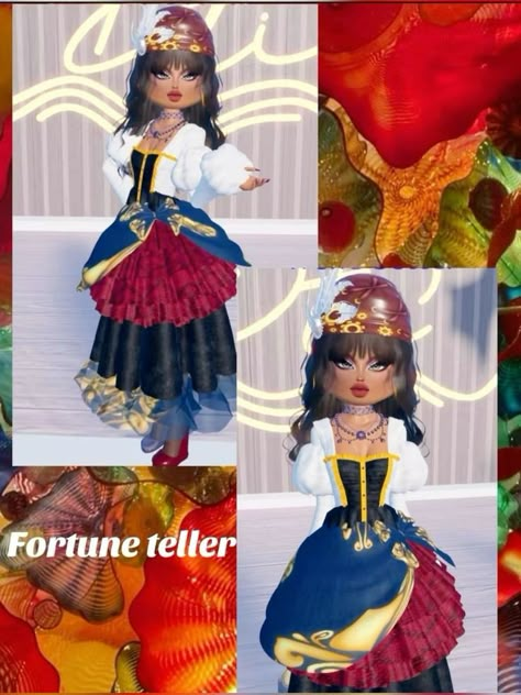 Fortune Teller Dti Outfit, Dti Theather Outfit, Dti Casual Outfit Theme, Fortune Teller Dress To Impress, Dti Theme Overdressed, Hacks Dress, Gyaru Dress, Sci Fi Dress, Dress To Impress Outfits